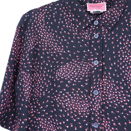 Kate Spade Meadow Shirtdress Black Floral Smocked Back Short Sleeve Women's 8
