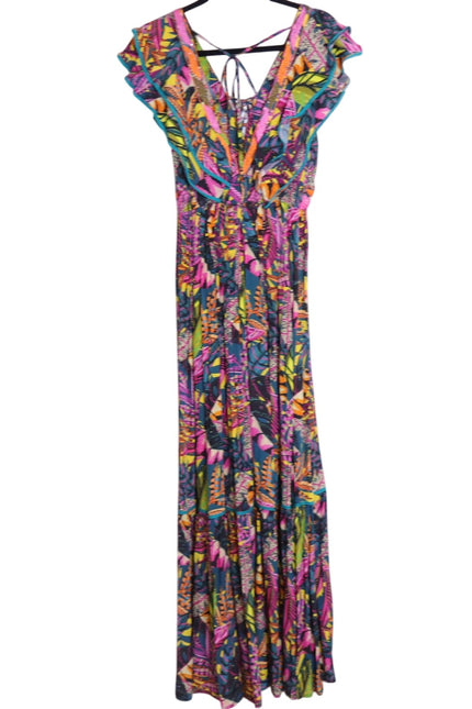 TAJ BY SABRINA CRIPPA Flamingo Maxi Dress High Summer Ruffle Women's S