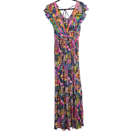 TAJ BY SABRINA CRIPPA Flamingo Maxi Dress High Summer Ruffle Women's S