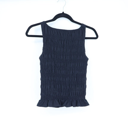 Peachy Den Deba Top Onyx Black Smocked Peplum Hem Sleeveless Tank Women's S