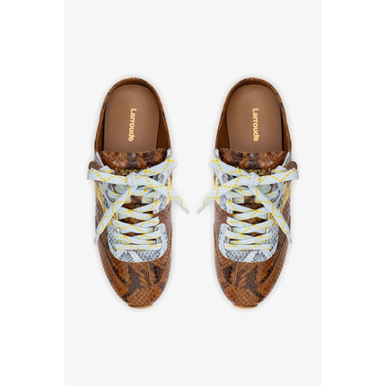 Larroude Stella Mule Sneakers Python Printed Leather Brown Lace Up Women's 6.5