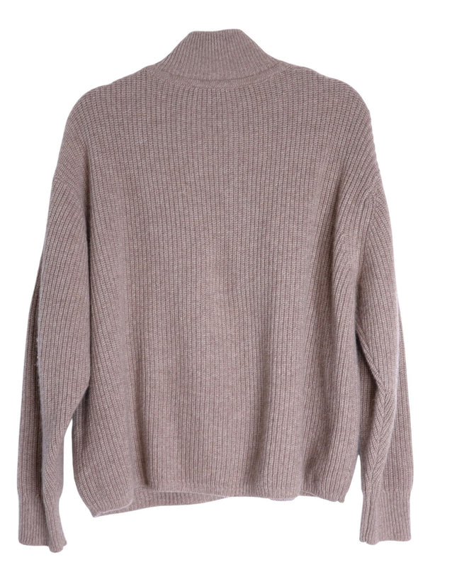 JENNI KAYNE Stone 100% Cashmere Half Zip Pullover Sweater Undyed Women's M