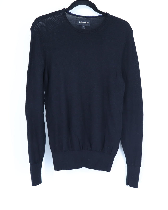 Bonobos Crew Neck Pullover Sweater Black Merino Wool Long Sleeve Men's XS