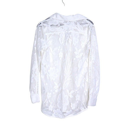 HEMANT & NANDITA Chemical Lace Button Front Shirt White Floral Women's XS
