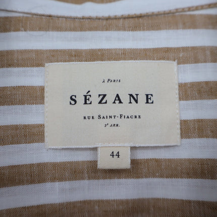Sezane Tomboy Shirt Ecru Camel Stripes Button Up Long Sleeve Women's 44/US 12