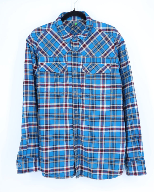STIO Slipstone Midweight Flannel Shirt Blue Plaid Cotton Long Sleeve Men's XL