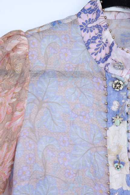 ZIMMERMAN Kaleidoscope Spliced Blouse Multi Floral Long Sleeve Women's 0