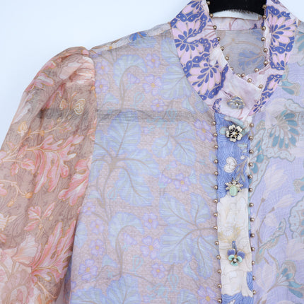 ZIMMERMAN Kaleidoscope Spliced Blouse Multi Floral Long Sleeve Women's 0