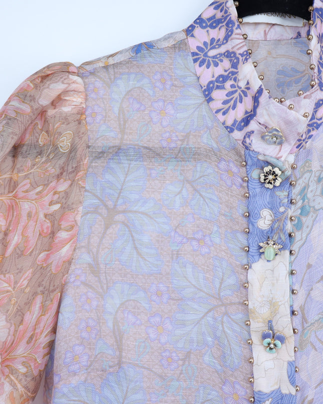 ZIMMERMAN Kaleidoscope Spliced Blouse Multi Floral Long Sleeve Women's 0
