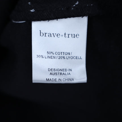 Brave + True Portia Shirt Black Contrast Stitch Roll Tab Sleeve Women's XS
