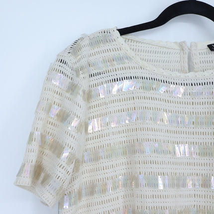 J. Crew Sequin Open Knit Top Cream NWT Round Neck Short Sleeve Women's S