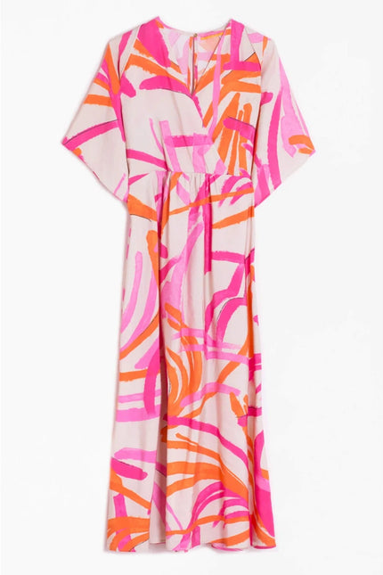 VILAGALLO Ginevra Lucca Print Maxi Dress Pink NWT Kimono Sleeve Women's 40/US 6