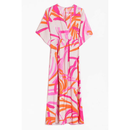 VILAGALLO Ginevra Lucca Print Maxi Dress Pink NWT Kimono Sleeve Women's 40/US 6