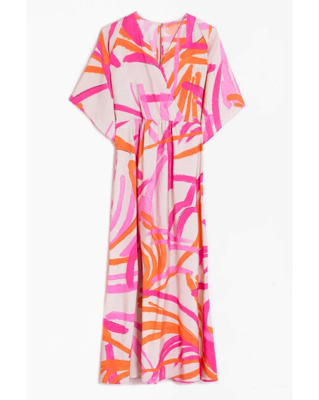 VILAGALLO Ginevra Lucca Print Maxi Dress Pink NWT Kimono Sleeve Women's 40/US 6