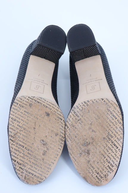JULIETA Zoe Textured Pumps Black and Silver Block Heel NEW Women's 7