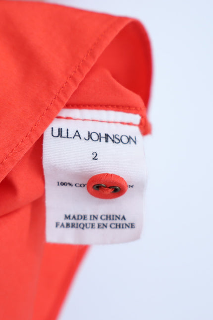 ULLA JOHNSON Elora Popover Blouse Coral Poplin Ruffle Sleeve Women's 2