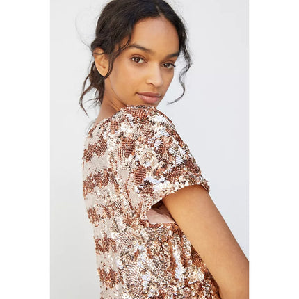 MAEVE Bernadette Sequined Midi Dress NWT Pink Rose Tiered Lined Women's XS