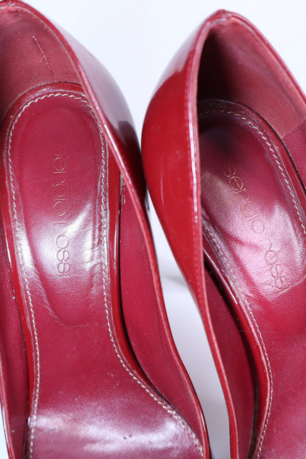 SERGIO ROSSI Patent Leather Platform Pumps Red Almond Toe Women's 35/US 5