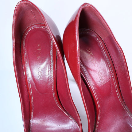 SERGIO ROSSI Patent Leather Platform Pumps Red Almond Toe Women's 35/US 5