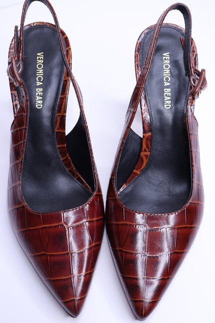 VERONICA BEARD Callie Croc Embossed Slingback Pump Sepia Red Women's 5.5