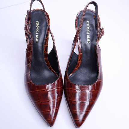 VERONICA BEARD Callie Croc Embossed Slingback Pump Sepia Red Women's 5.5
