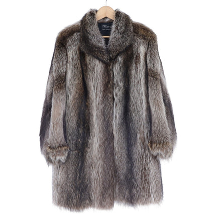 REVILLON Fox Fur Coat Saks Fifth Ave Brown and White Authentic Luxury Women's M