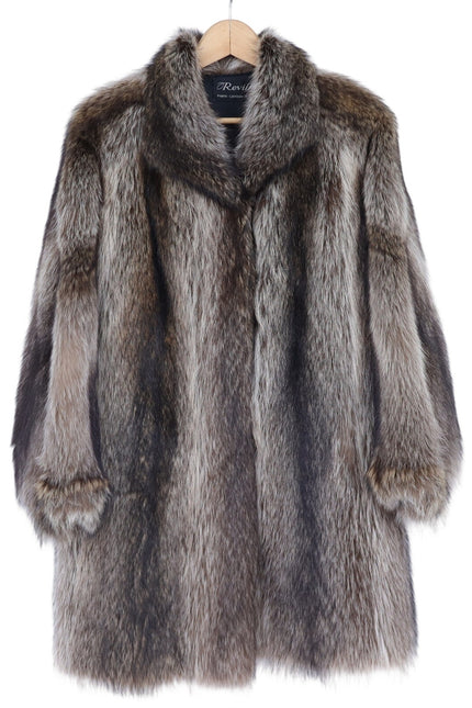 REVILLON Fox Fur Coat Saks Fifth Ave Brown and White Authentic Luxury Women's M
