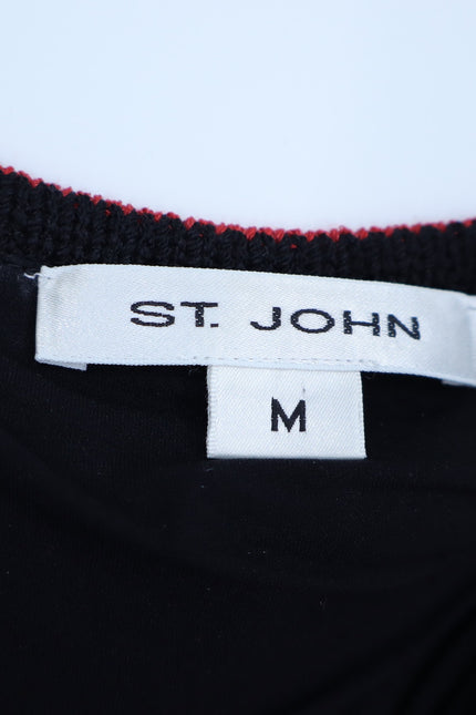 ST. JOHN Crochet Stripe Tank Red Black and White Sleeveless Knit Women's M