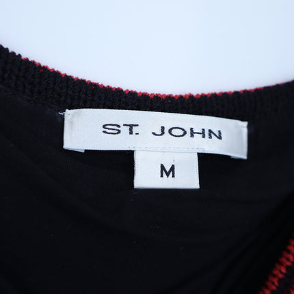 ST. JOHN Crochet Stripe Tank Red Black and White Sleeveless Knit Women's M
