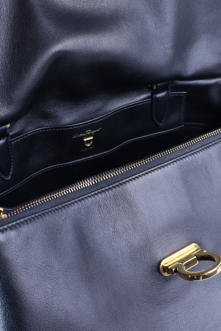 SALVATORE FERRAGAMO Trifolio Leather Backpack Black Top Handle Convertible