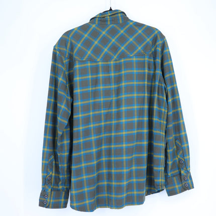 STIO Plaid Flannel Button Up Shirt Brown and Yellow Cotton Long Sleeve Men's L