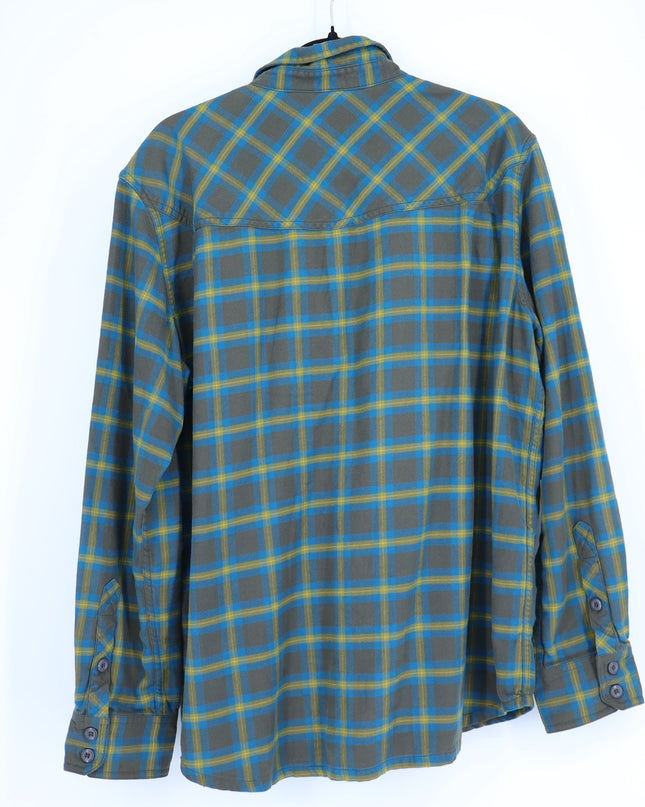 STIO Plaid Flannel Button Up Shirt Brown and Yellow Cotton Long Sleeve Men's L
