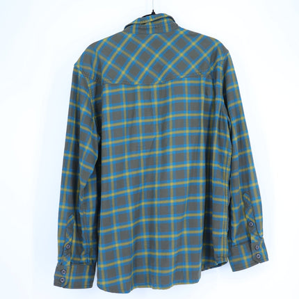 STIO Plaid Flannel Button Up Shirt Brown and Yellow Cotton Long Sleeve Men's L