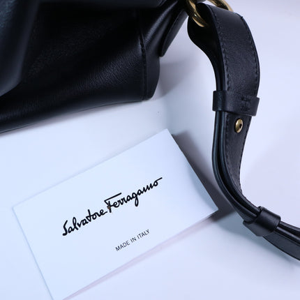 SALVATORE FERRAGAMO Trifolio Leather Backpack Black Top Handle Convertible
