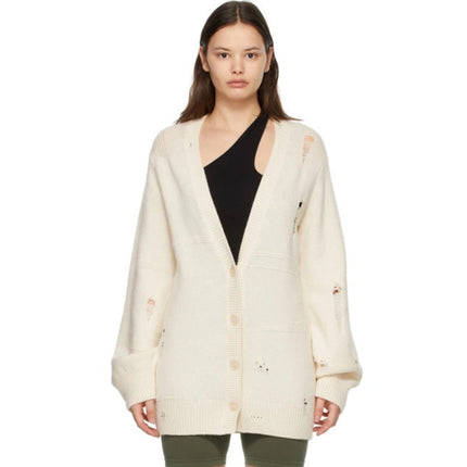 Helmut Lang Distressed Button Up Cardigan Cream Wool Blend Oversized Women's XS