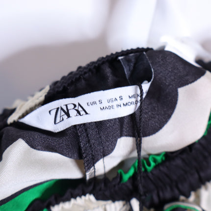 ZARA NWT Printed High Waisted Bermuda Shorts Green Black Pull On Women's S