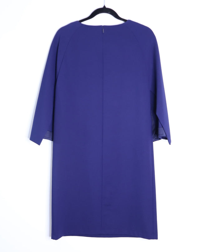 LAFAYETTE 148 Navy Blue Cape Dress Short Sleeve Round Neck Women's LP
