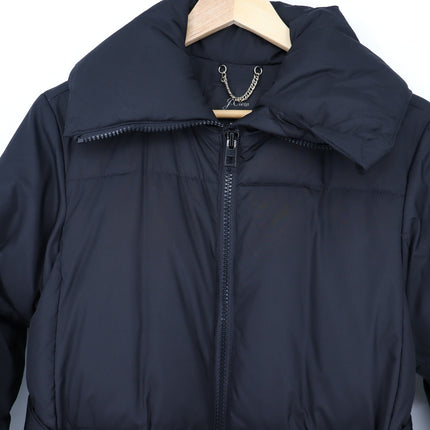 J. Crew Long Belted Puffer Coat Black Hooded Full Zip PrimaLoft Women's XXS