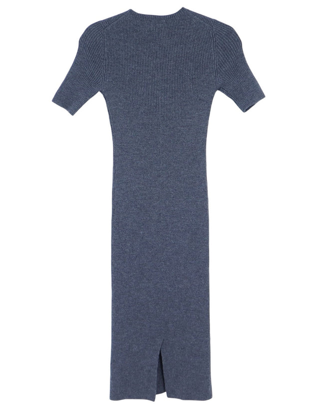 Theory Uliana Noble Sweater Dress Gray Ribbed Knit Short Sleeve Midi Women's S