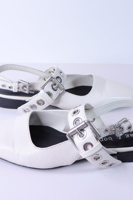 RAG & BONE Astra Flat Slingback Antique White Leather Maryjane Women's 37/US 7