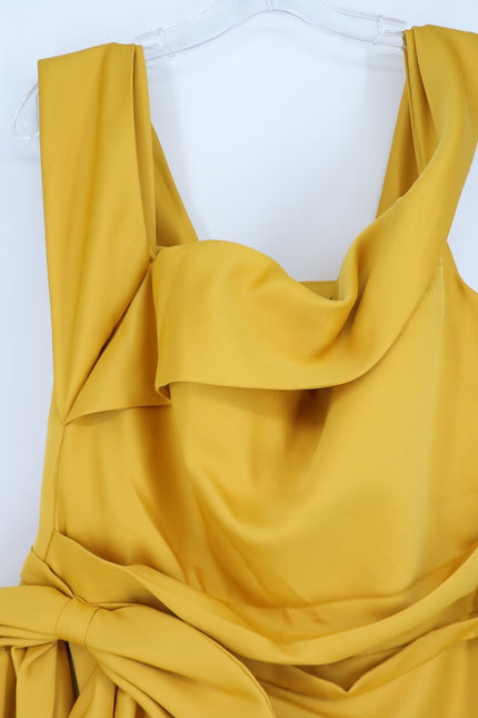 TERANI COUTURE Matte Satin Long Column Dress NWT Gold Harvest Women's 14