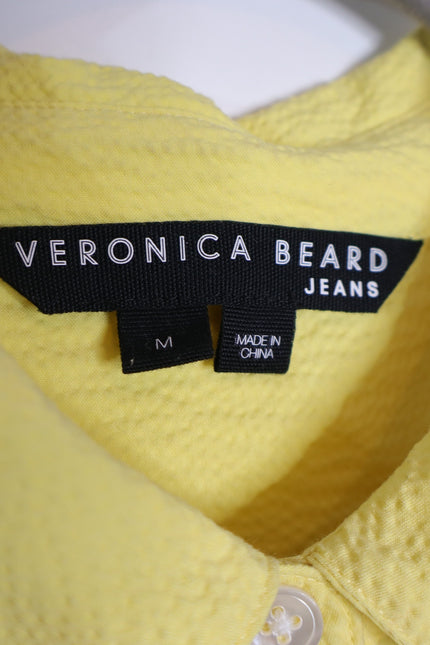 VERONICA BEARD Yellow Harrow Tiered Seersucker Mini Shirt Dress Women's M