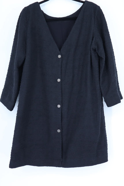 BA&SH Auxane Dress Black NWT Tweed Long Sleeve Button Back Mini Women's 4/US XL
