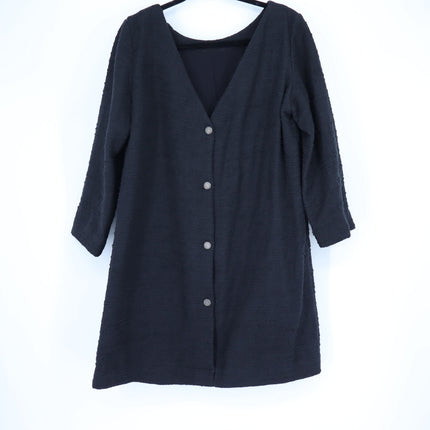 BA&SH Auxane Dress Black NWT Tweed Long Sleeve Button Back Mini Women's 4/US XL