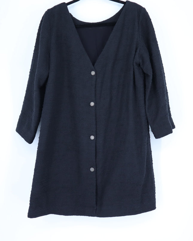 BA&SH Auxane Dress Black NWT Tweed Long Sleeve Button Back Mini Women's 4/US XL