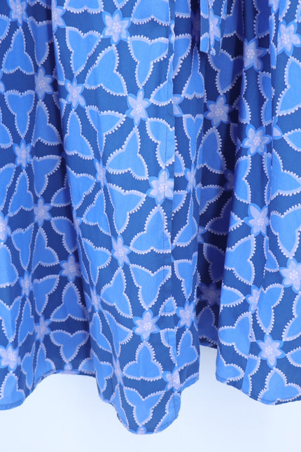 0039 ITALY Havanna Printed Wrap Midi Dress Blue 3/4 Sleeves Women's XS