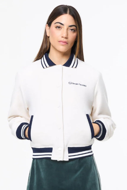 SERGIO TACCHINI Marisa Varsity Jacket Gardenia White Navy Wool Blend Women's S