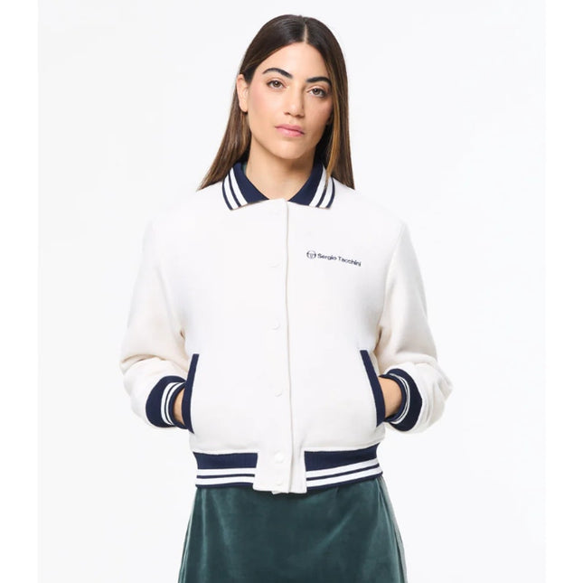 SERGIO TACCHINI Marisa Varsity Jacket Gardenia White Navy Wool Blend Women's S