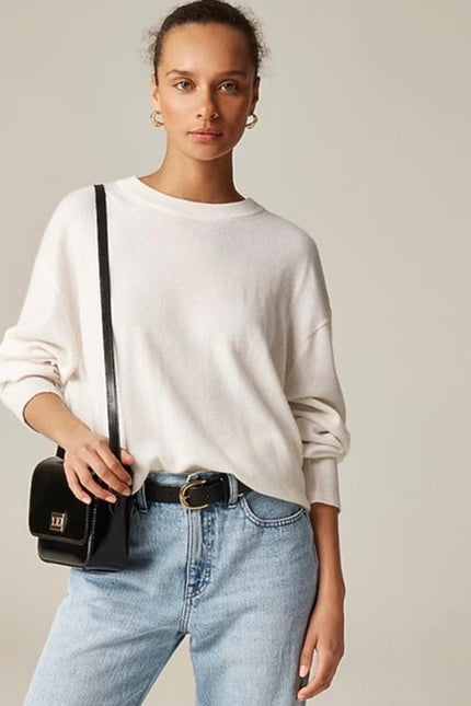 J. CREW 100% Cashmere Crewneck Sweater Snow White NWT Relaxed Fit Women's XS