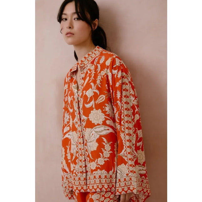 Raishama Studio Sapphira Shirt Orange Floral Oversized Long Sleeve Women's 8